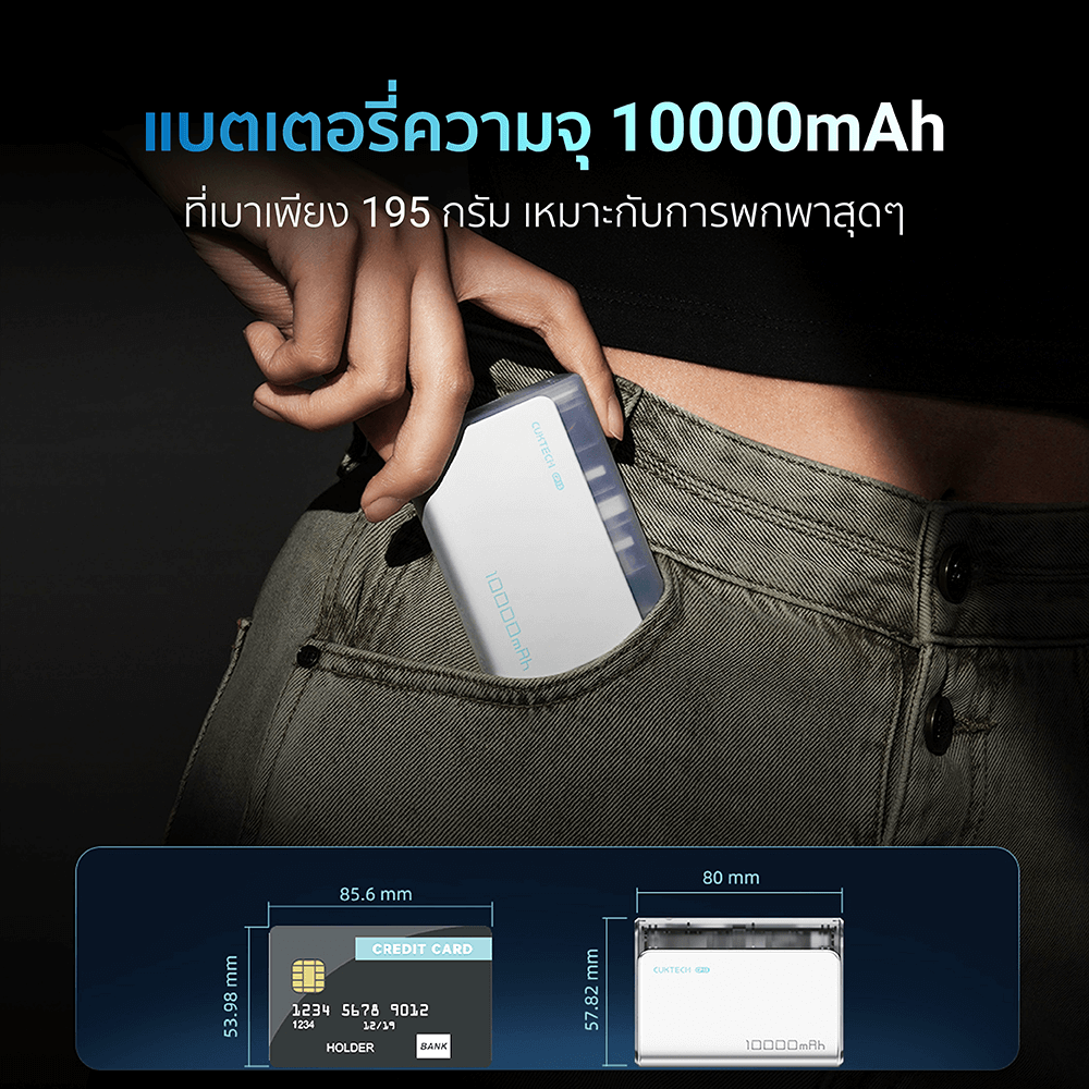 แบตเตอรี่สำรอง CUKTECH AURA PB100S 10000 MAH สีเทา จ่ายไฟสูงสุด 33W มาตรฐาน CCC
